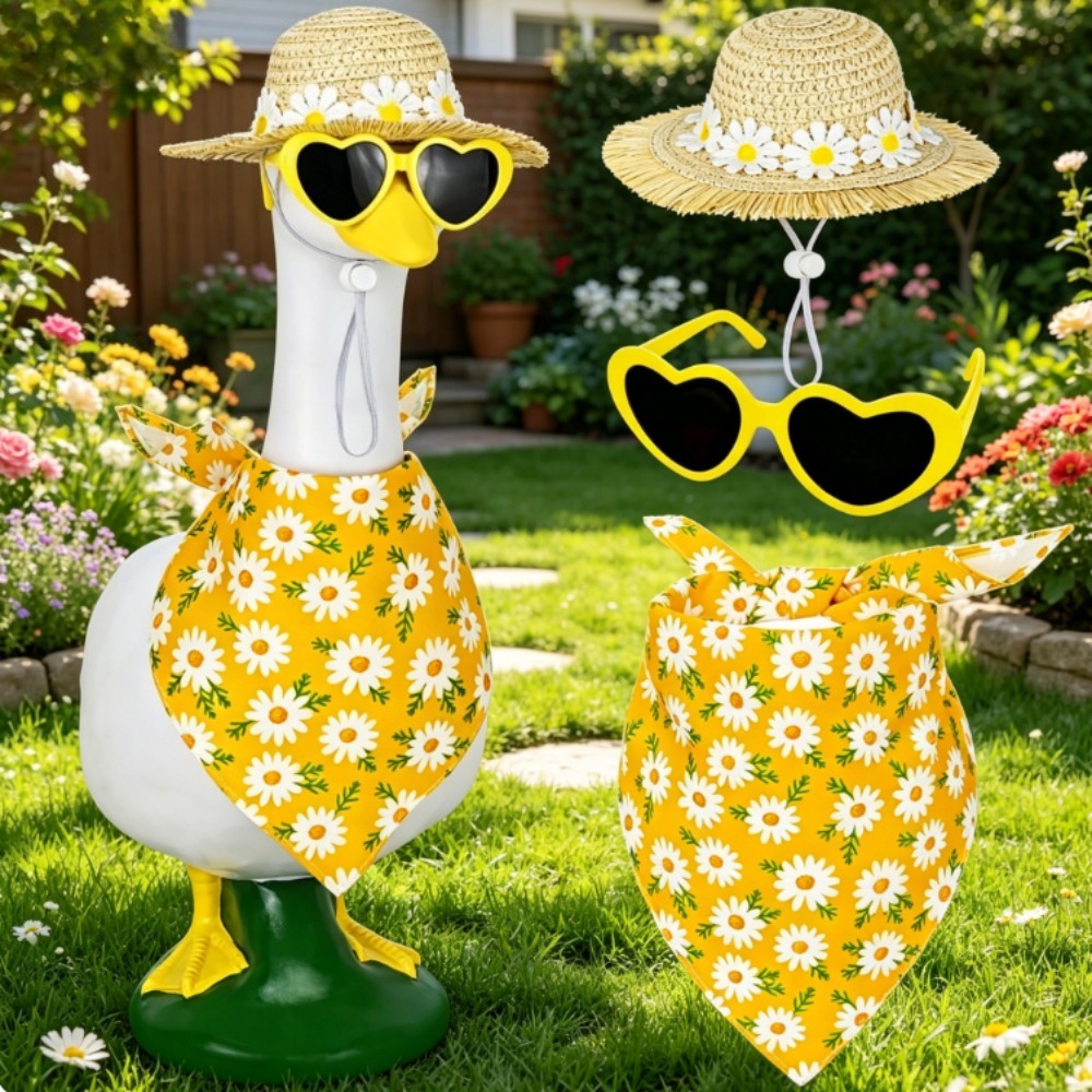 Straw Hat Summer - طقم قبعة قش وباندانا لتزيين الحديقة