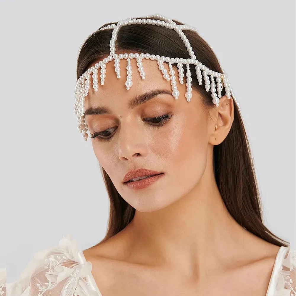 Women'S Fashion Roaring 20S - موضة اللؤلؤ هامش خوذة كريستال كاب