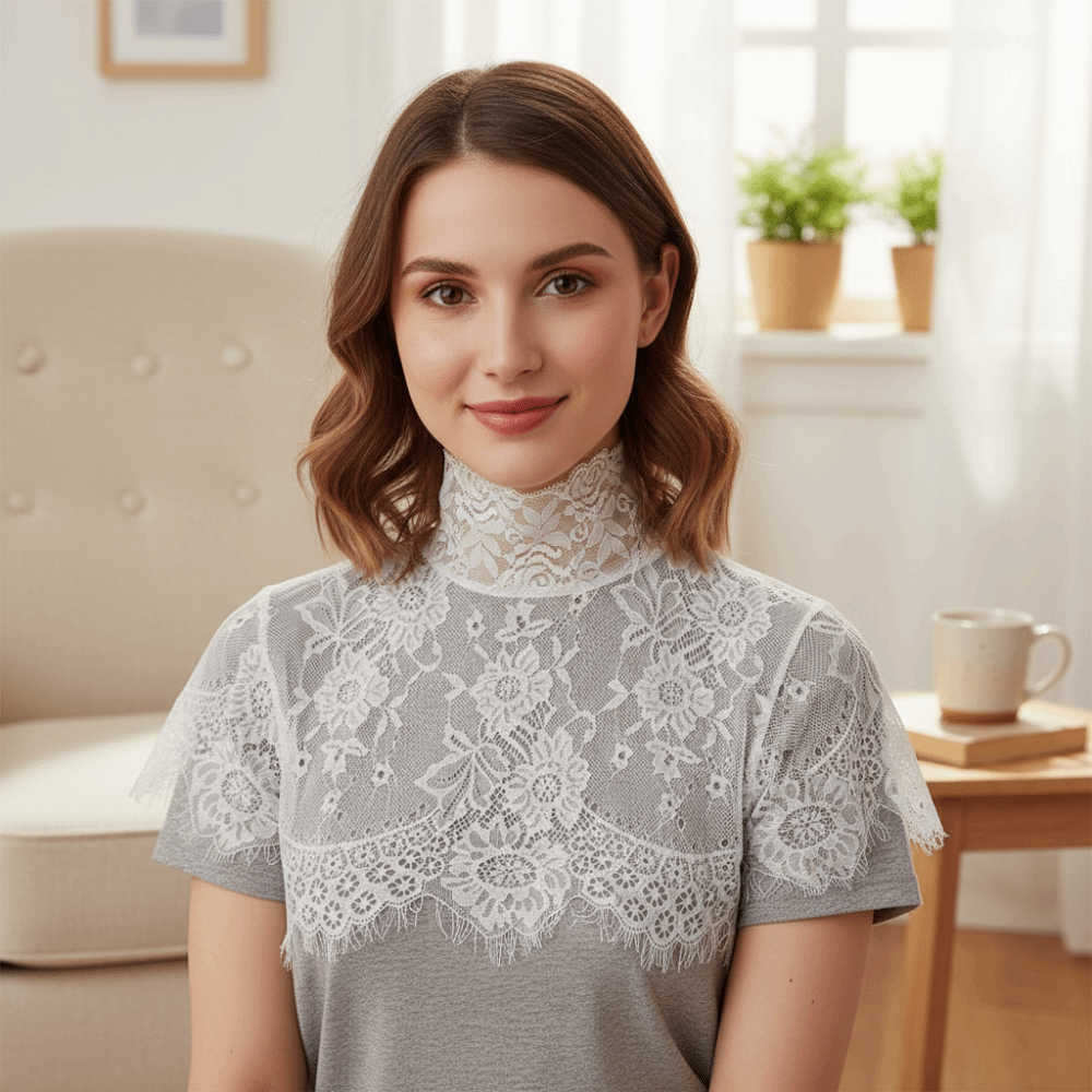 Wrap Blouse Chiffon - شال وشاح، ياقة صناعية قابلة للفصل،
