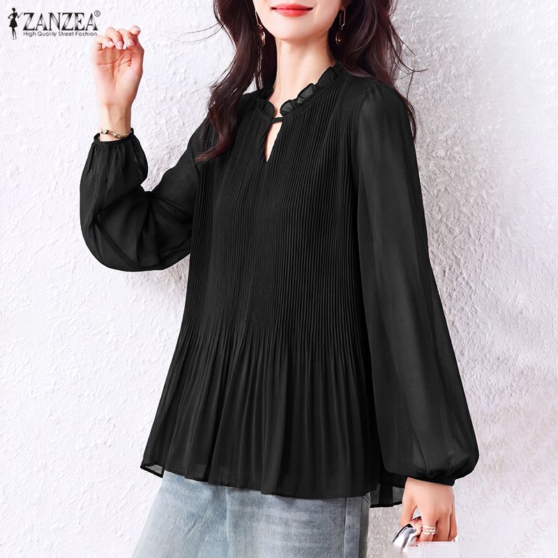 Wrap Blouse Chiffon - بلوزة نسائية للربيع والخريف من الشيفون،