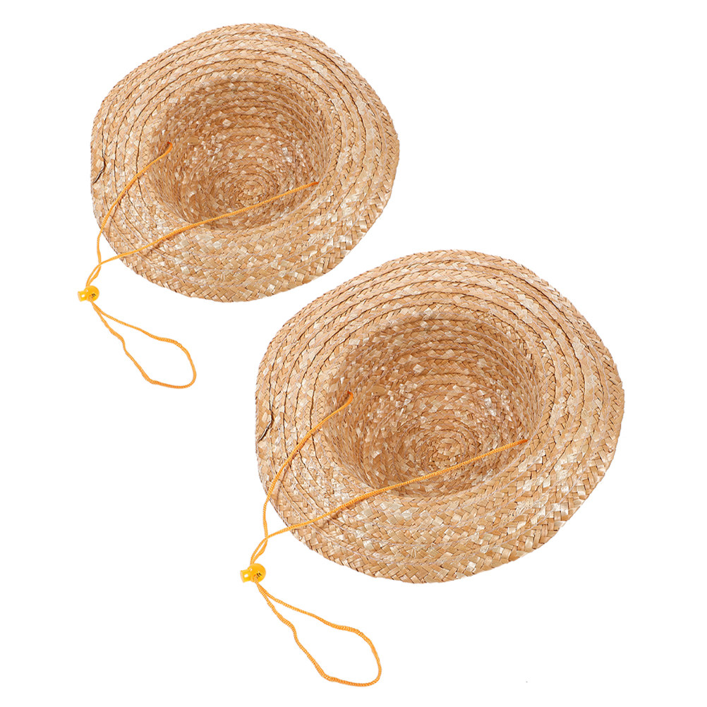 Straw Hat Summer - قطعتان من قبعات الشمس للأطفال، مصنوعة