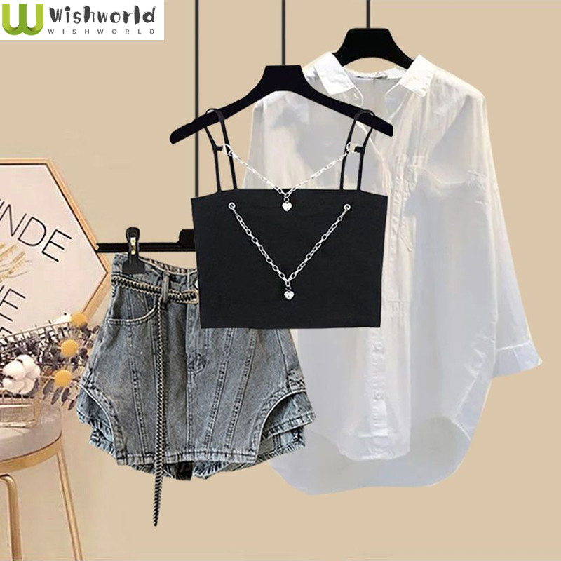 Women Fashion Jeans Top - طقم جينز تنحيف وتنورة نسائي ،