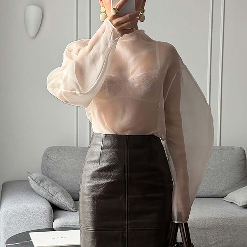 Wrap Blouse Chiffon - بلوزة شيفون أنيقة بأكمام طويلة وياقة