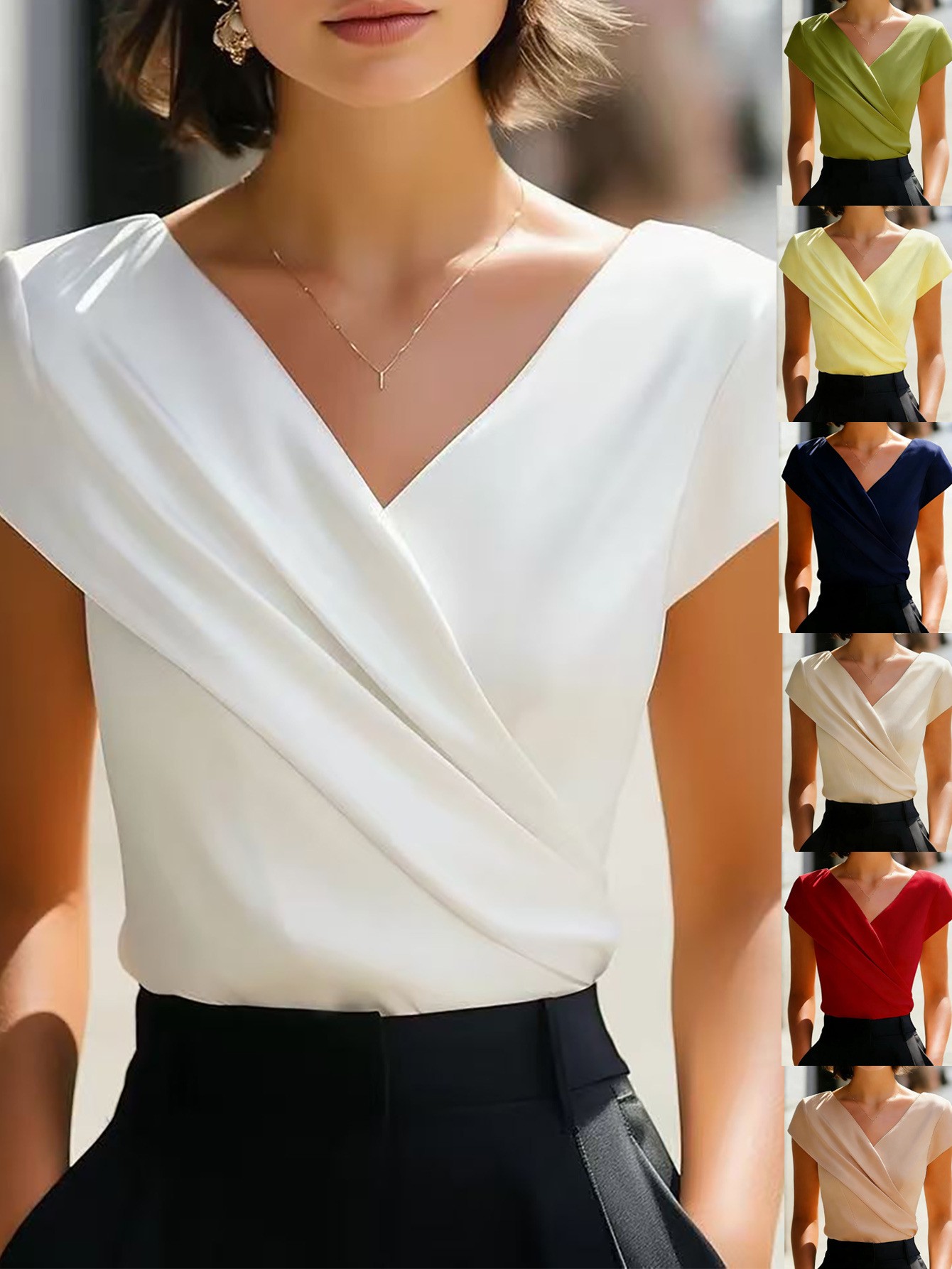 Wrap Blouse Chiffon - بلوزة نسائية صيفية بيضاء سادة بكشكشة