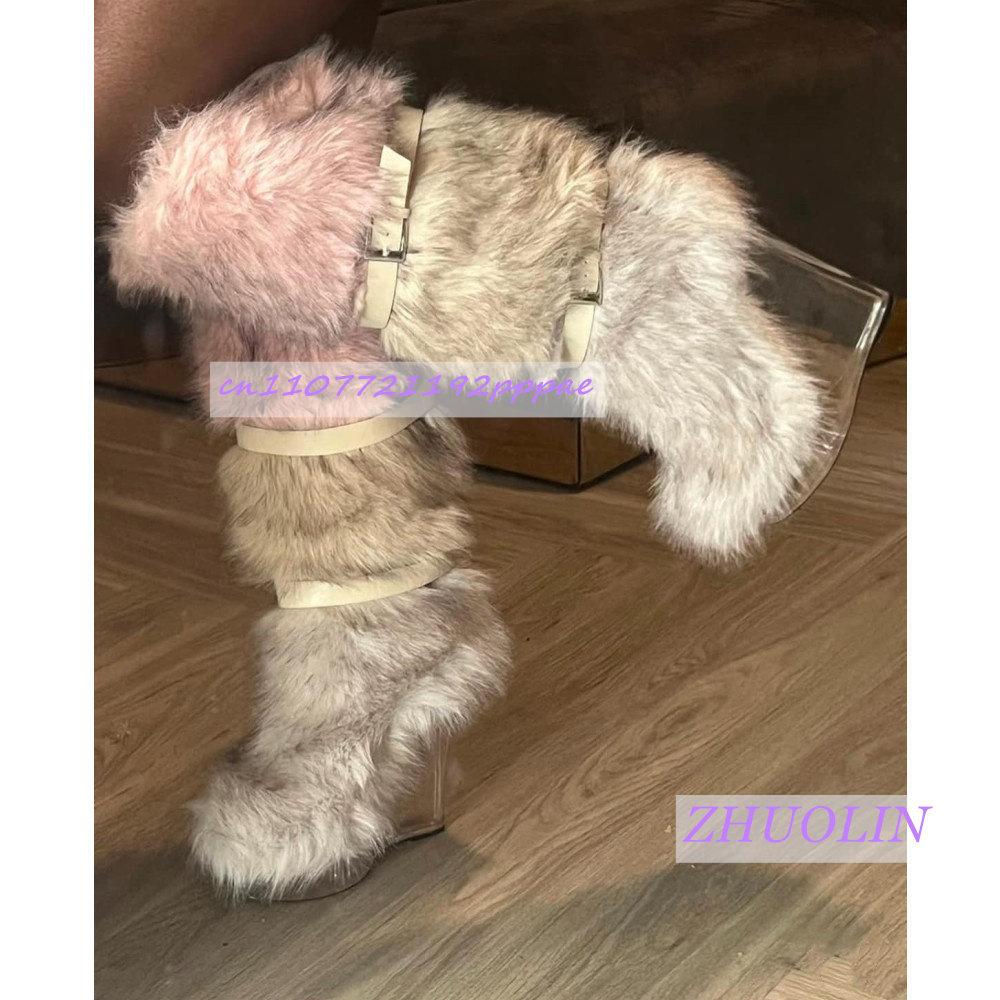 الشتاء التدرج فروي شفافة إسفين - مراجعة Women'S Fashion Knee High Boots وسعره