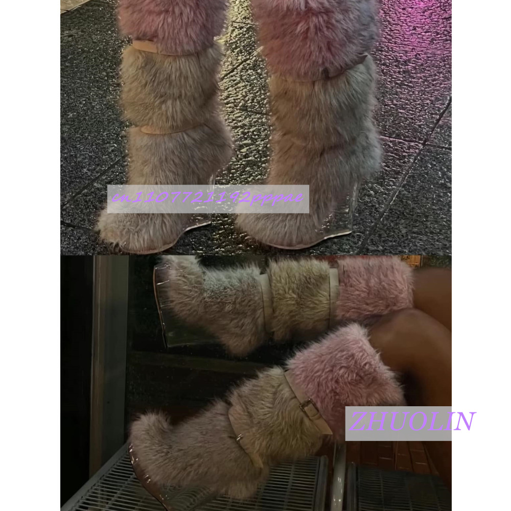 الشتاء التدرج فروي شفافة إسفين - مراجعة Women'S Fashion Knee High Boots وسعره