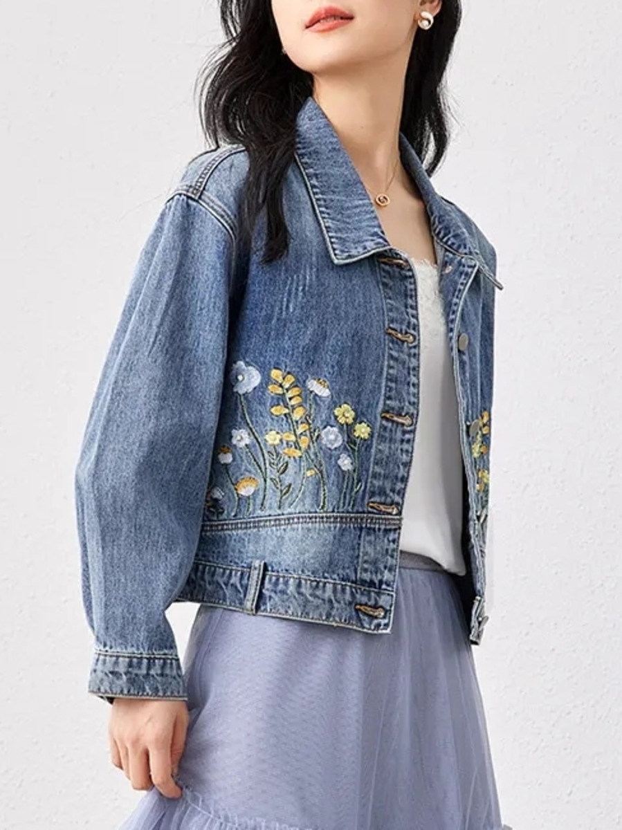 سترة قصيرة من الدنيم المطرز با - مراجعة Women Fashion Jeans Top وسعره