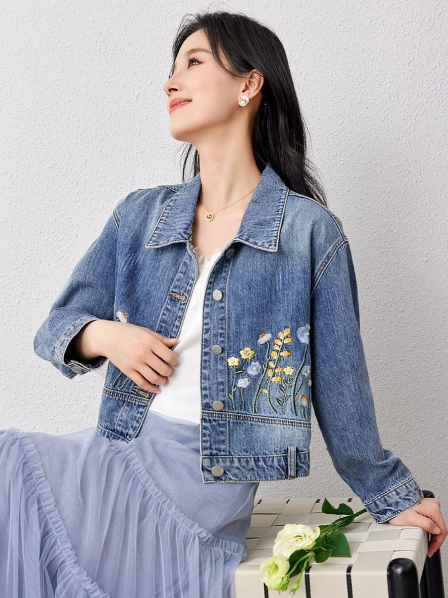 سترة قصيرة من الدنيم المطرز با - مراجعة Women Fashion Jeans Top وسعره