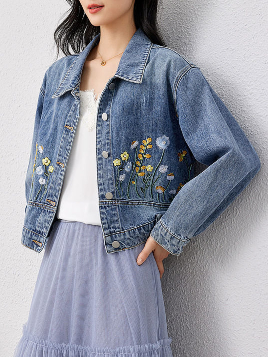 سترة قصيرة من الدنيم المطرز با - مراجعة Women Fashion Jeans Top وسعره