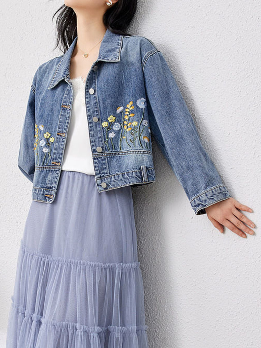 سترة قصيرة من الدنيم المطرز با - مراجعة Women Fashion Jeans Top وسعره