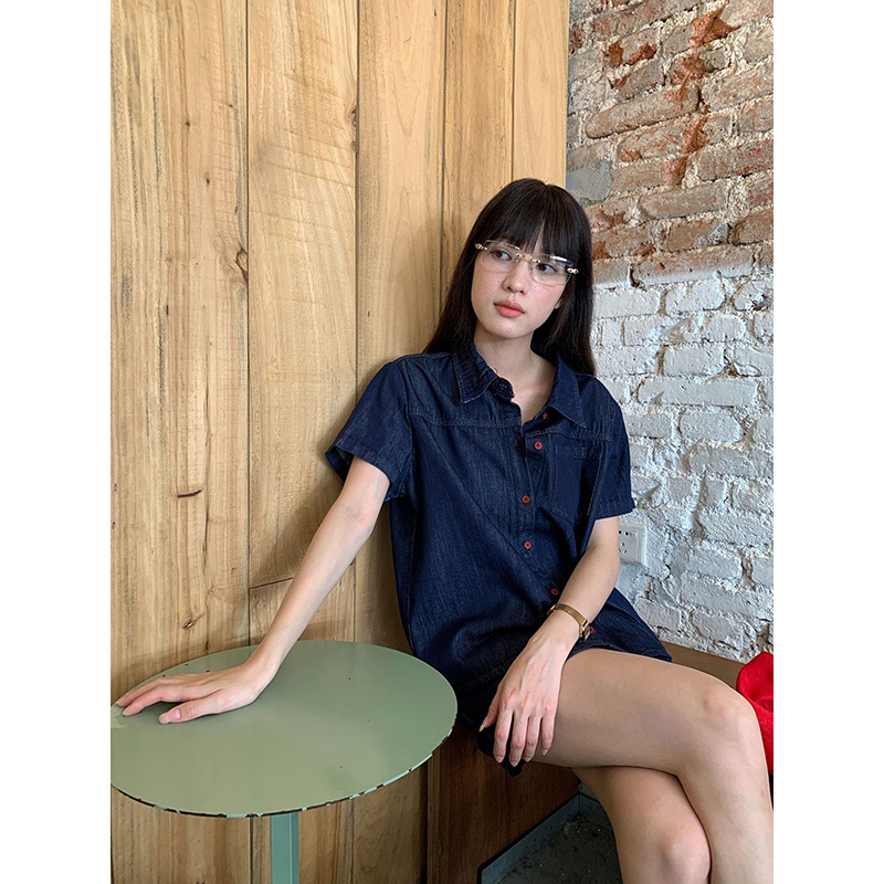 قميص دينيم نسائي قصير الأكمام  - مراجعة Women Fashion Jeans Top وسعره