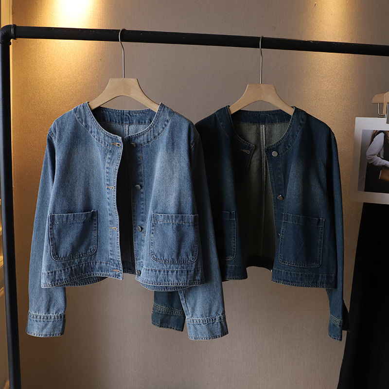 جاكيت جينز نسائي بياقة دائرية، - مراجعة Women Fashion Jeans Top وسعره