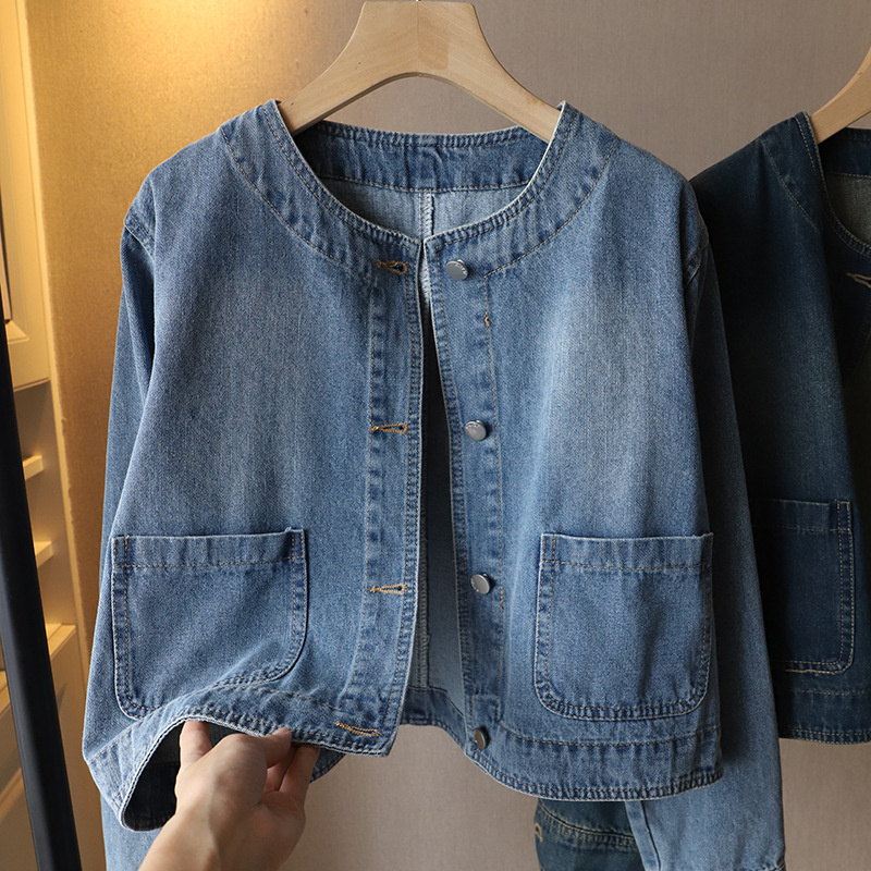 جاكيت جينز نسائي بياقة دائرية، - مراجعة Women Fashion Jeans Top وسعره